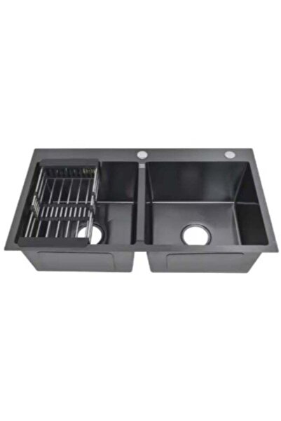 Wonderful-kitchens حوض مطبخ نانو اسود مزدوج ذو فتحتين (بدون صنبور) مقاس 88*45