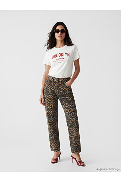 LC Waikiki Esvab • Modern & Distinctive Leopard Embroidered Crop Straight Wom...