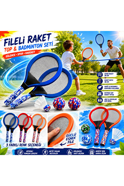 LRS STORE Büyük Boy Premium Fileli Raket Seti – Top & Badminton Bir Arada Yüksek Kalite Bahçe Oyuncağı
