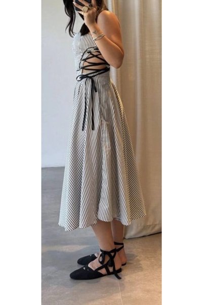 Kedi Fashion Striped Skirt Bustier Double Women's Suit Khaki