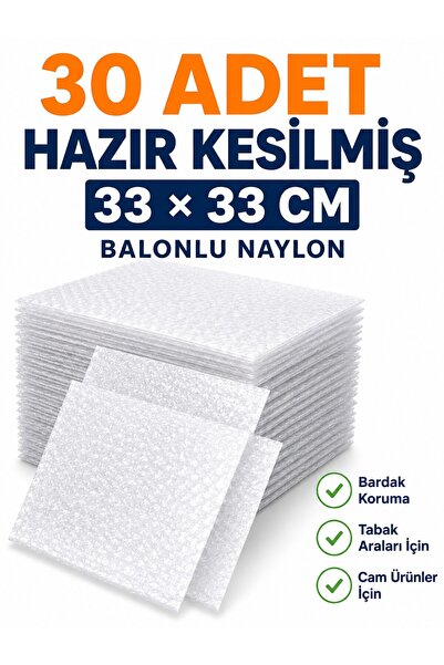 troykar Özer Home 30 Adet 33x33 cm Kesilmiş Balonlu Naylon Tabak Koruyucu Set...