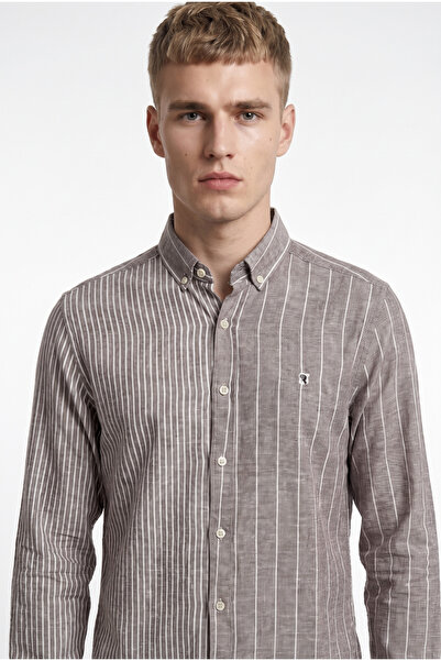 Klothy Men's Long Sleeve Striped Linen Shirt 2576