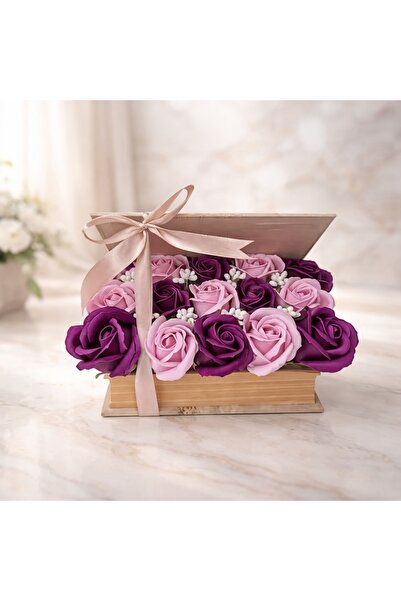 velve Floral arrangement with 15 soap roses, in a book-type box, with indigo ...
