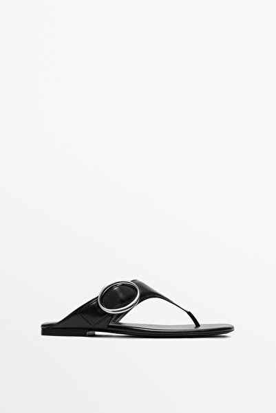 Massimo Dutti Metal halkalı deri sandalet