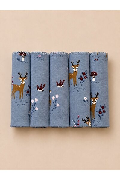 OMIYA BABY 5'li Ağız Mendili Reindeer Desenli 25x25 cm %100 Pamuk Yumuşak Dok...