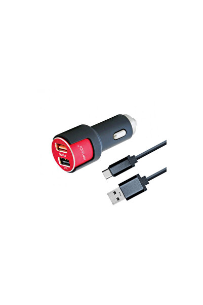 lemontti Set Incarcator Auto Fast Charge 3.1A 2 porturi USB-A QC 3.0 + USB-A ...