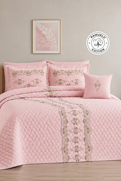 EvienHome Lace Double Bedspread Quilted Pique Set Fiber Filled 4 Piece Light ...