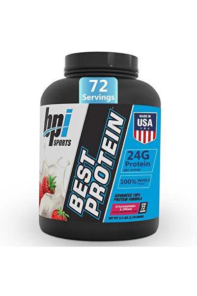 BPI SPORTS أفضل مسحوق بروتين - 100% بروتين مصل اللبن - بنكهة الفراولة والكريمة
