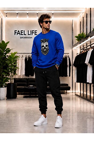 FAEL LİFE Unisex Zero Collar and Sweatpants Set with Beard Print