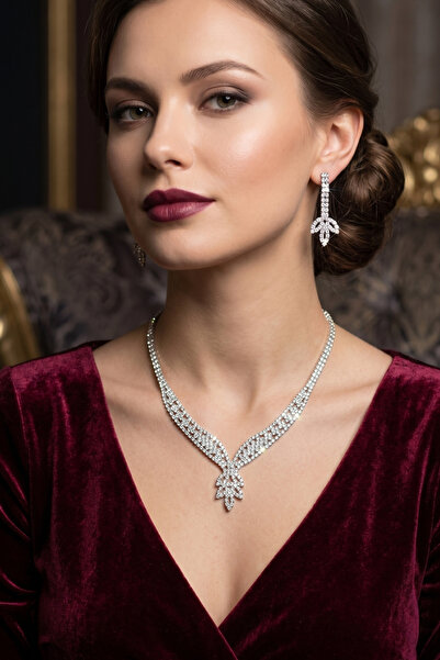 Otto Man Steel Jewelry Rodyum Kaplama Zefoni Model Zirkon Su Yolu Düğün Nişan...