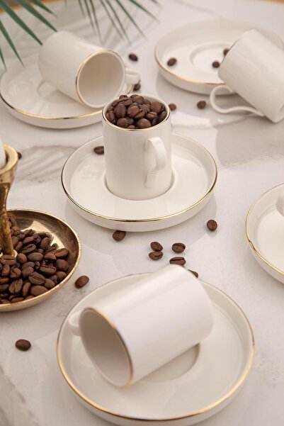 Kütahya Porselen Bone Desire Coffee Cup Set 90Cc Gold Gilded 8 Pieces for 4 P...