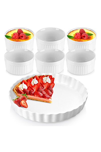Vilde Formă de tartă + boluri pentru copt, ceramică, albă, 7 bucăți.