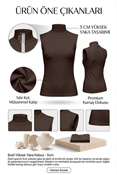Sonbaharmoda Дамско боди без ръкави с полуполо яка от пениран памук и ликра -...