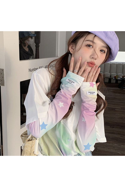 Choice4 pink green Summer Sunscreen Sleeves Girls Flower Star Print Ice Silk ...