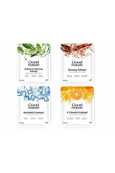 Good Sense Cocktail Series Paper Face Mask Set of 4 - Vitamin C, Matcha, Gins...