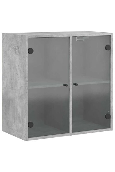 vidaxl Dulap de perete cu uși din sticlă, gri beton, 68x37x68,5 cm