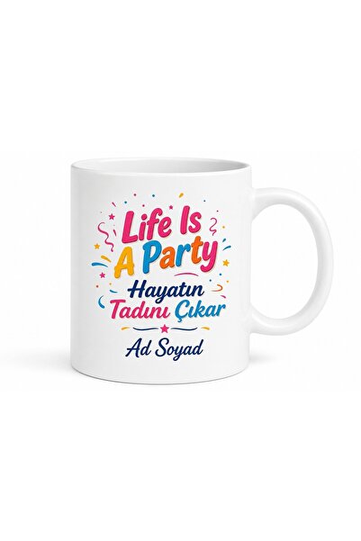 Tupya Gift الحياة هي حفلة، هدية كوب قهوة مكتوب عليها الحياة هي حفلة