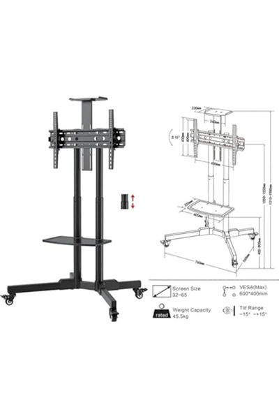 SKY TOUCH SKY-TOUCH Mobile TV Stand Cart, TV Cart, for 32-75" TVs, Heavy Duty...