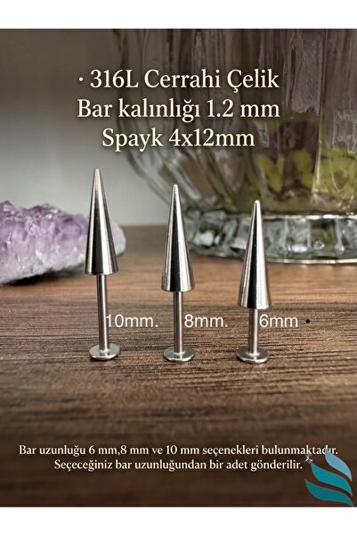 Bylin 316 L Cerrahi Çelik Labret, Uzun Spayk Uçlu Piercing Takısı -1 adet