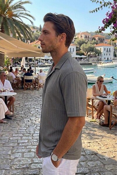 CAST COLLECTİON Erkek Nardogri Marcus Çizgili Kısa Kol Yazlık Gömlek