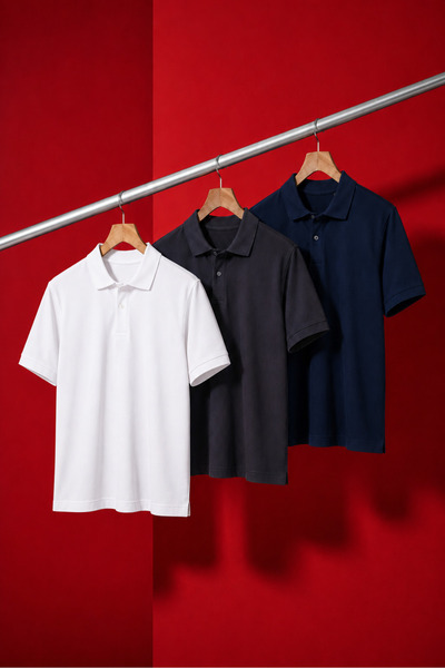COMBİNE MİCHAİL Men's Basic Loose 3-Piece Polo Collar T-Shirt