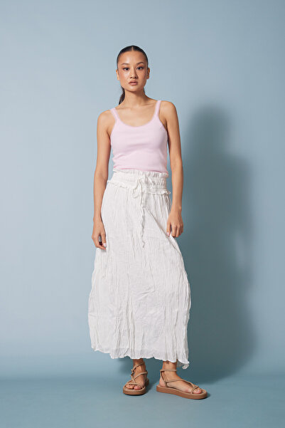 Nisan Suede-Detail Skirt Ecru