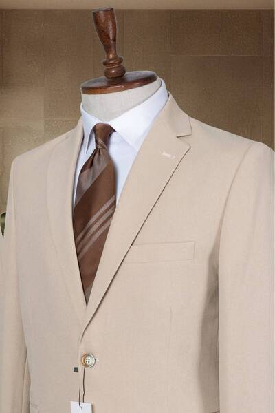 Sergio Ferraro Bej Slim Fit İtalyan Stil Klasik Erkek Blazer Ceket