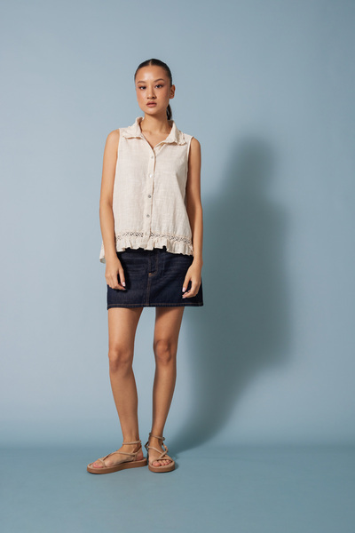 Nisan Lace-Detail Cotton Sleeveless Top Natural