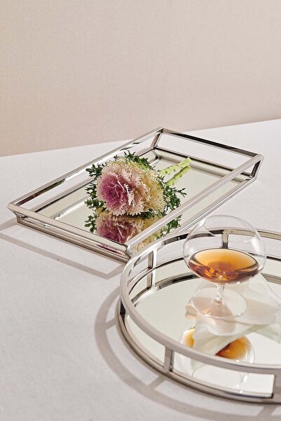 Paşabahçe Mirror Metal Rectangular Tray 25X49 cm