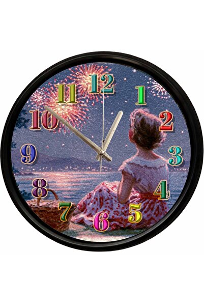 Caseras Girl Watching Fireworks Themed Decorative Wall Clock 28 cm Silent Mec...