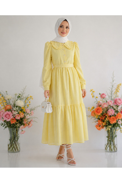 RAŞEL DESİGN Deluxe Summer Sarı Yaka Detalı Elbise