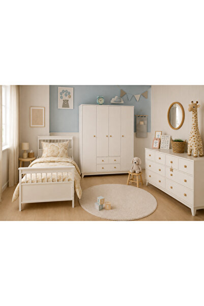 Koza %100 MDF Bonnie 4 Kapılı Bebek&Çocuk Gardırop & Bonnie 8 Çekmeceli Şifon...
