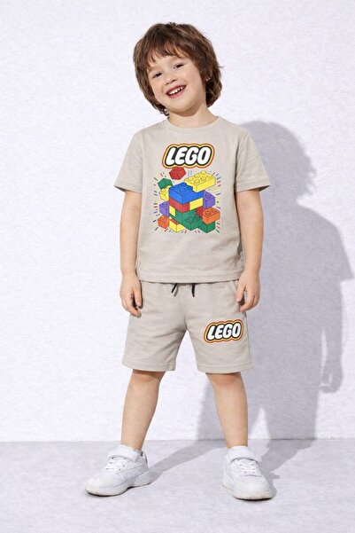 kr kids Boy's Printed Shorts Set – Summer Cotton Two-Piece Set Beige