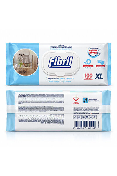 Fibril Servetele Umede pentru Curatarea Suprafetelor, Otet Alb si Parfum de Sapun, 100 Bucati, XL Extra Mare, cu Capac Practic