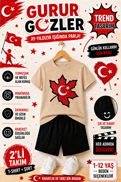 OVERMAX Dječji set sa turskom zastavom – majica i šorts, kombinacija od 2 del...