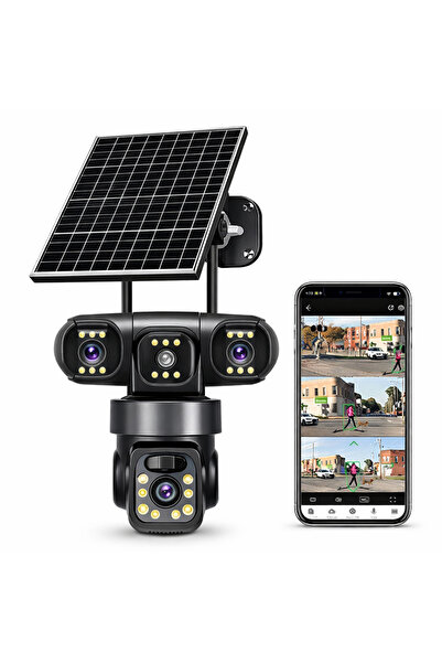 Zenorius Cameră Supraveghere 4G Solară, 4 Camere Reale 360°, cu SIM, Panou So...