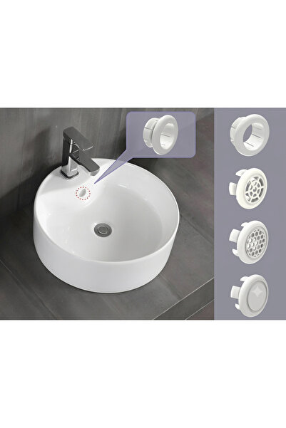 Mus3D Beyaz Lavabo Taşma Yüzüğü | Evye Taşma Deliği Kapağı | Plastik Gider Ak...