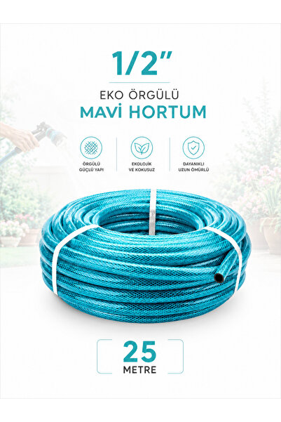 BEYLİNİ 1/2" 25 Metre Örgülü Bahçe Hortumu Balkon Bahçe Sulama Temizlik Araç ...