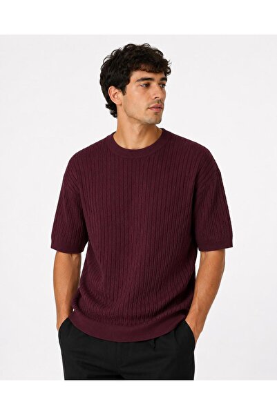 ModaYaren Men's Circular Neck T-Shirt with Hair Braid Detail