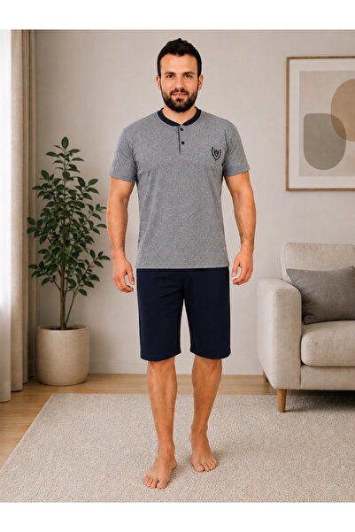 Serena Pijama barbati big size ,maneca scurta si pantalon scurt-culoare gri