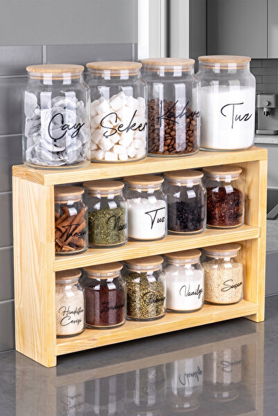 Dolkin Home 14-Piece Organizer Set with 3-Tier Wooden Stand - 10-Piece 300 ml...