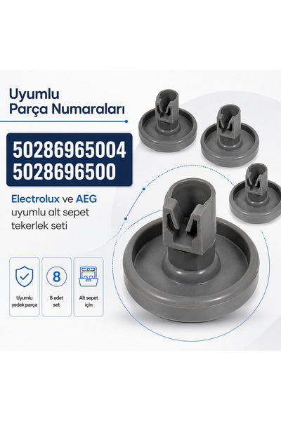 CARBIX Bulaşık Makinesi Alt Sepet Tekerlek 8 Adet Electrolux, Aeg Uyumlu 50286965004 - 5028696500
