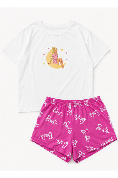 PEMBİŞ HOMEWEAR Zezex Pink Moon Shorts Pajama Set