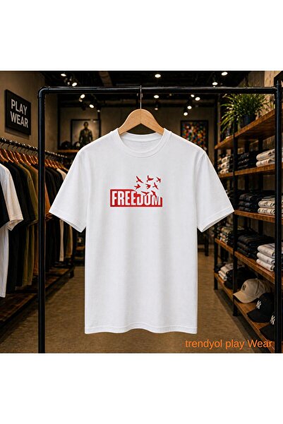 playwear Μπλουζάκι με στάμπα Freedom, 100% βαμβακερό, oversized, με χαλαρή κα...