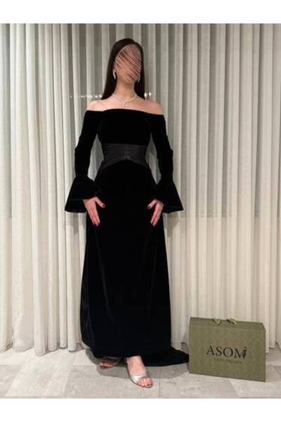 BASMA FASHION فستان جوخ أسود للسهرة