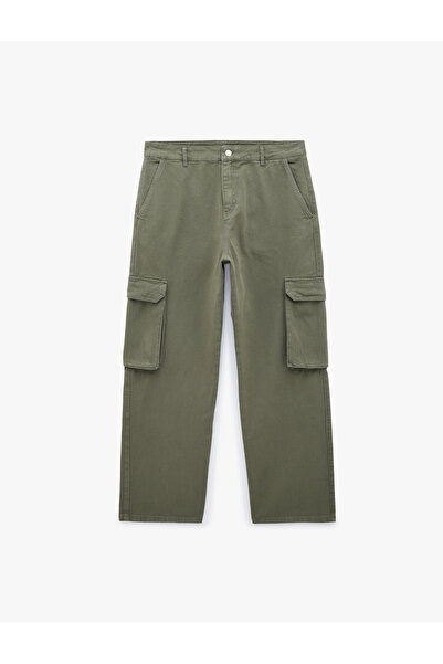 Koton Cotton Pocketed Straight Fit Cargo Jean Trousers