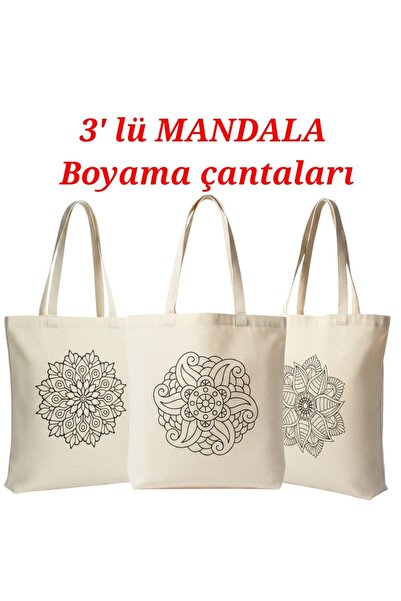 Malika Mandal boyama çantası 3 lü set. 140gr/m² pamuk hambez Pamuk 70 cm uzun...