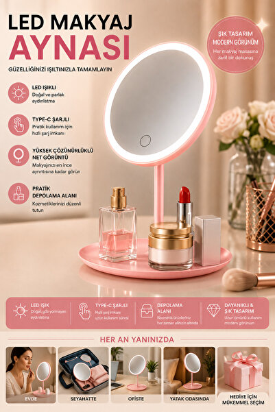 nextbuy 3 Mod Led Işıklı Dokunmatik Makyaj Aynası Masaüstü Ayaklı Usb Şarjlı ...