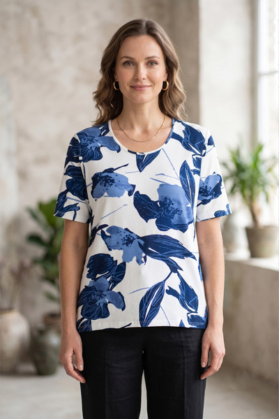 YXL COLLECTION Γυναικεία μπλούζα με λαιμόκοψη ποδηλάτου, με λουλουδάτο σχέδιο...