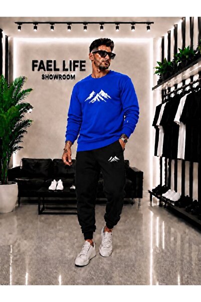 FAEL LİFE Unisex Wide Cut Zero Neckline and Sweatpants Mountain View Printed Set